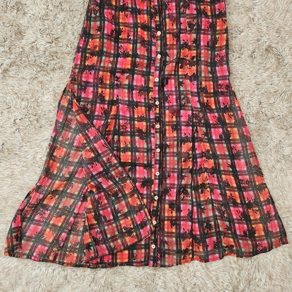 Free People‎ Jerra Shirt Dress In Pink Long Sleeve Button Down Plaid Maxi Dress - Picture 9 of 16